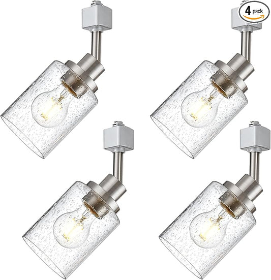 4 Pack H Track Lighting Heads Brushed Nickel Track Lighting Fixtures with Bubble Glass, Multi-Directional Rotating H Type Track Light Replacement Heads E26 Modern Spotlight for Kitchen Island