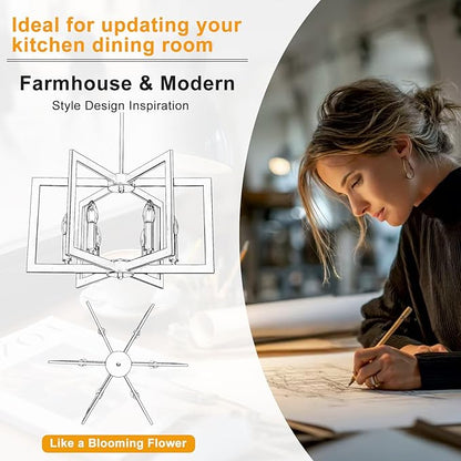 21.6" Black Chandelier for Dining Room, 6-Light Geometric Farmhouse Dining Room Fixture, Modern Foyer Lighting Fixtures, Industrial Hanging Pendant Lights for Kitchen Island, Living Room, Entryway