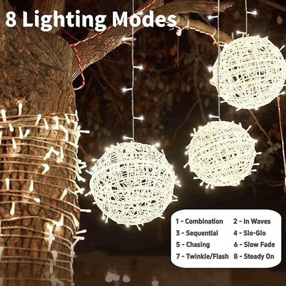 SenLuKit Outdoor Christmas Balls 4 Pack Hanging 11.8" LED Garden Sphere Tree Lights 8 Modes Waterproof String with Memory Timer Plug for Party Yard Porch Eave Patio Home Decoration-Cool White