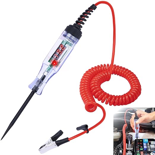 Test Light Automotive, 5-90V DC Test Light with Voltmeter, Bidirectional Car Fuse Tester with Voltage Display, Digital LED Circuit Tester with Extended Spring Wire & Probe for Car/RV/Vehicles