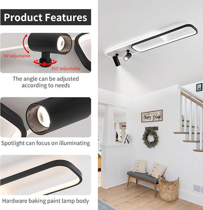 EIDISUNY Modern LED Ceiling Light Remote Control, 39.3in Linear Ceiling Light with 2 Adjustable Spotlights 65W, Dimmable 3CCT, Long Ceiling Light Fixture for Bedroom Kitchen Living Room