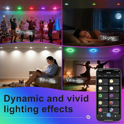 Lightdot 6 Inch Smart Recessed Lighting, 36° Spotlight + RGB Halo Ring, Dual-Zone Control, Full Metal RGBWW Color Changing LED Canless Downlight with Junction Box, Remote&App, 100-277V, 8Pack-ETL