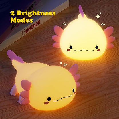 UNEEDE Axolotl Night Light for Kids with Axolotl Keychain,Animal Silicone Nursery Night Lamp, Rechargeable Table Lamp Bedside Lamp,Cute Room Decor Night Light for Bedroom,Desk Decorations,Gift