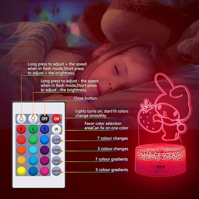 3D Illusion Night Light for Kids - Cute Lamp Led Night Light Anime Charater 16 Colours Change with Remote Control Kitty Lamp Room Decor Birthdays Holidays Gifts for Kids and Girls