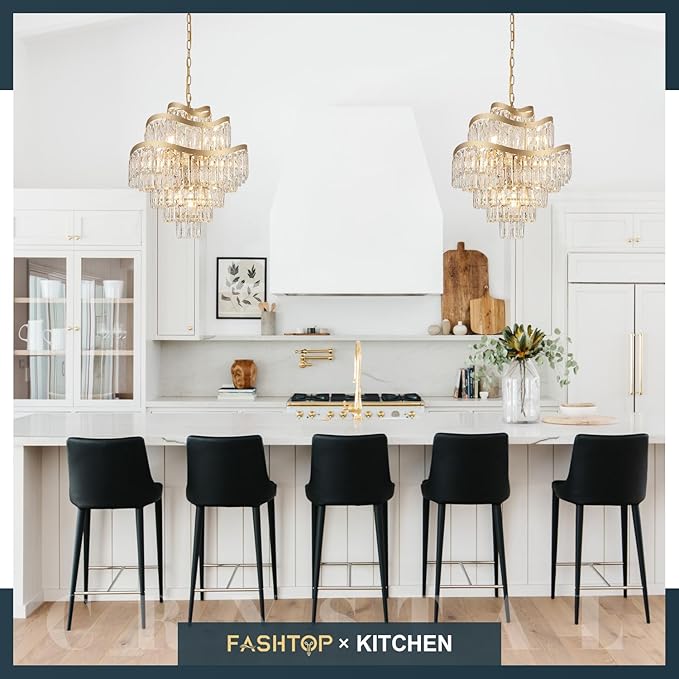 7-Tier Luxury Gold Crystal Chandelier 12 Lights 20" Modern K9 Crystal Pendant Chandelier Light Fixture for Living Room Dining Room Bedroom Kitchen Foyer Entryway, E12