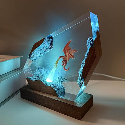 Epoxy Fire Dragon Resin Lamp, Handmade Resin Night Light with USB Port, Multi-Color LED Light, Ideal Home Bedroom Decor, Unique Birthday Holiday Gifts for Father Men Husband Boyfriend Him (10"x6")