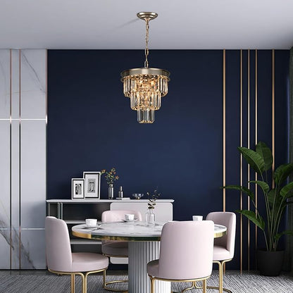 Weesalife Crystal Chandeliers for Dining Room Light Fixtures Over Table，4-Lights Modern Champagne Gold Crystal Pendant Lighting Fixture，Small Chandeliers for Kitchen Island Bedroom Entryway D12 Inch