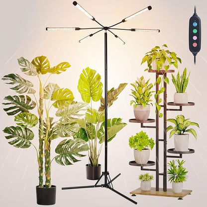 FECiDA 2026 6Head Grow Lights with Upgraded Stand, Big Coverage Grow Lights for Indoor Large Plants, Bonsai Tree, 4/8/12/16/20 Hr Timer, 54 Watt Power Draw, NO Need Adapter, 24"-76" Height Adjustable
