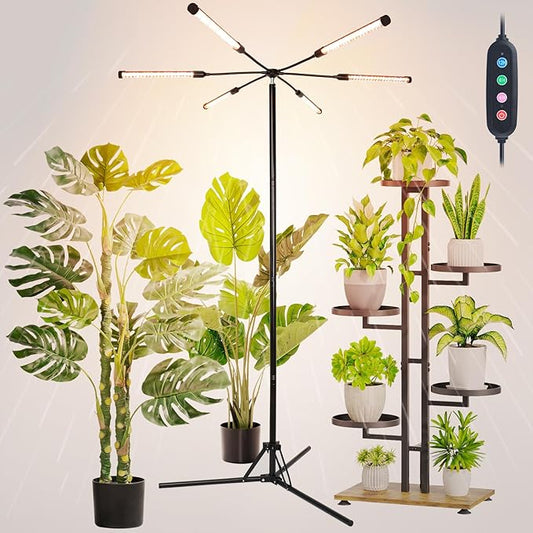 FECiDA 2026 6Head Grow Lights with Upgraded Stand, Big Coverage Grow Lights for Indoor Large Plants, Bonsai Tree, 4/8/12/16/20 Hr Timer, 54 Watt Power Draw, NO Need Adapter, 24"-76" Height Adjustable