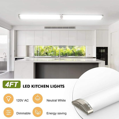4FT LED Kitchen Puff Ceiling Lights Dimmable, 40W, 4800LM, 4000K,48 Inch LED Linear Fixture 4 Foot Flush Mount Wraparound Shop Light for Office, Garage, Fluorescent Replacement, 4 Pack