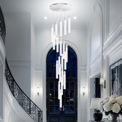 Large 20-Light Silver Crystal Chandelier, Modern Dimmable LED Height Adjustable Pendant Light, Luxury Hanging Fixture for High Ceilings, Foyer, Staircase, Hotel Lobby