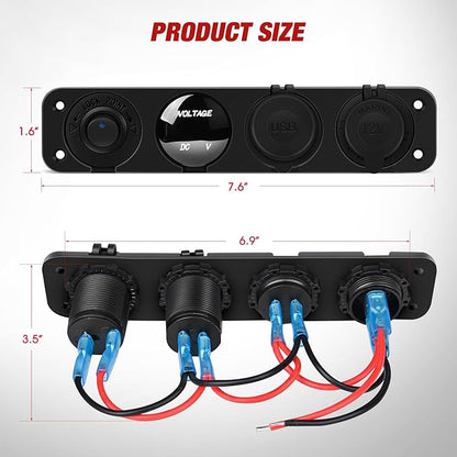 Nilight 4 in 1 Outlet Socket Panel 12V DC 4.8A Dual USB 12 Volt Cigarette Lighter LED Voltmeter ON Off Rocker Toggle Switch for Marine Boat Truck Car