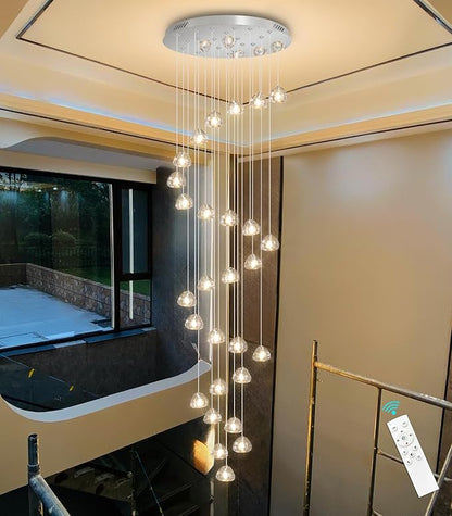 HAIXIANG 13ft Modern LED Chandeliers for Entryway Living Room Long Light High Ceiling Dining Room Light Dimmable Pendant Lighting Fixtures Chandelier for Foyer Staircase Polished Chrome