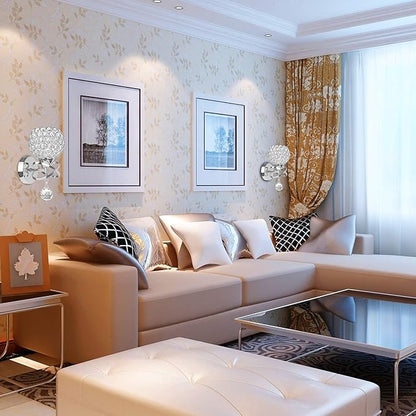 TISLYCO Crystal Wall Sconces Set of Two, Modern Wall Light Sconces Wall Lighting with Hanging Crystal Ball, Wall Mount Lamp Bedside Wall Lamp Silver Sconces Wall Light for Bedroom Living Room Hallway