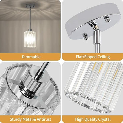 Chrome Crystal Pendant Lights Kitchen Island, Modern Kitchen Pendant Lighting Over Island Dining Room Light Fixtures Adjustable Hanging Pendant Light for Bathroom Hallway Entryway Bedroom Foyer