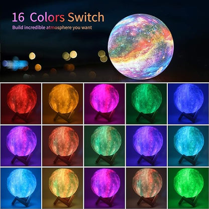 Moon Lamp Kids Night Light, Galaxy Lamp 16 Colors 3D Star Moon Light with Wood Stand, Remote & Touch Control USB Rechargeable Gift for Girls Lover Birthday (7.3 inch)
