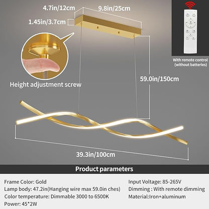 Modern Ceiling Pendant Light, with Remote Control Dimmable 3 Color Mode & Brightness Ceiling Lamp, Anti-Flicker Dining Light Fixture for Kitchen, Dining Room (Gold, 39IN)