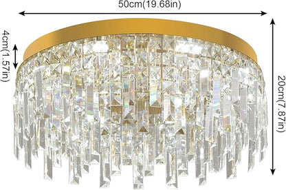 VETRULUS Gold Crystal Chandeliers for Dining Room 19.68" Round Luxury Flush Mount Crystal Ceiling Light Fixture Modern Chandelier for Bedroom Living Room Kitchen Island