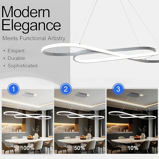 Dimmable Modern LED Chandelier Contemporary Led Pendant Light Fixture Color Temperature 3000K-4000K-5000K Creative Design Kitchen Chandelier Light Fixture Adjustable Hanging Lamp