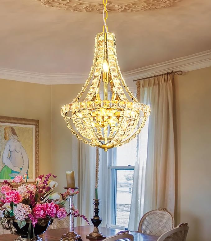 Glam Crystal Chandelier Empire Chandeliers with K9 Crystal Luxury Light Fixture for Dining Room Living Room Bedroom Entryway Gold Lighting