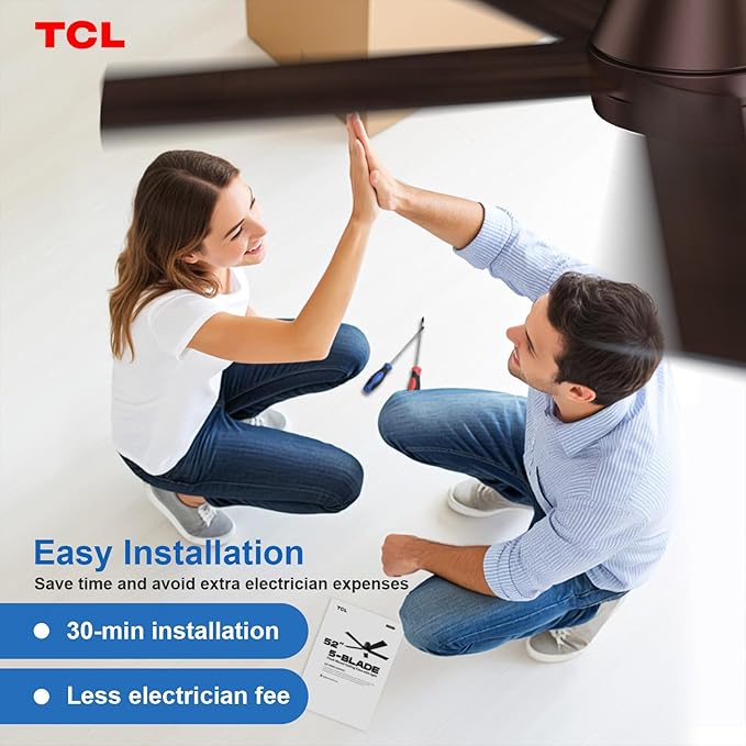 TCL Ceiling Fan with Light: Oil Rubbed Bronze Finish 5 Wood Grain Blade Low Profile Remote Control Flush Mount DC Reversible 3CCT Dimmable Noiseless Fan with Light for Indoor and Room