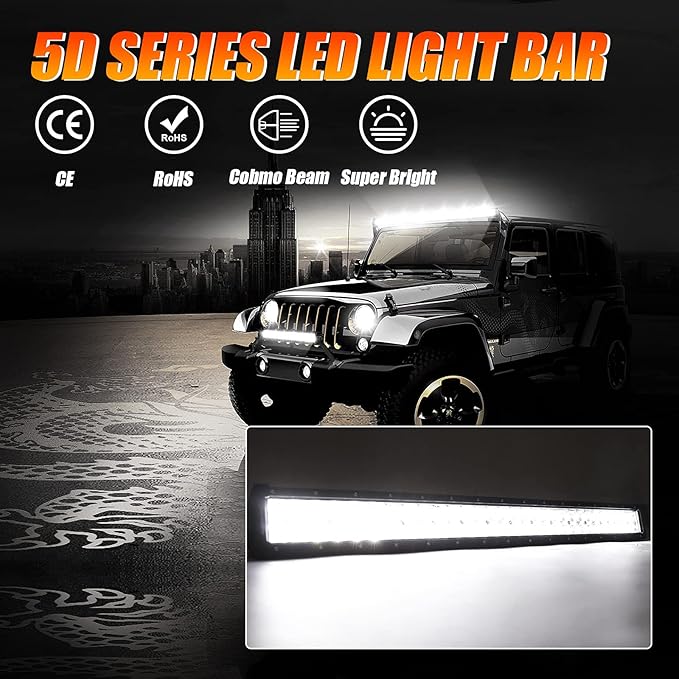 Auxbeam 32" LED Light Bar 180W Off Road Driving Lights LED Work Light Spot Flood Fog Lamp 5D Lens with Wiring Harness for Car, Truck, Offroad Vehicle, ATV, UTV, Pickup