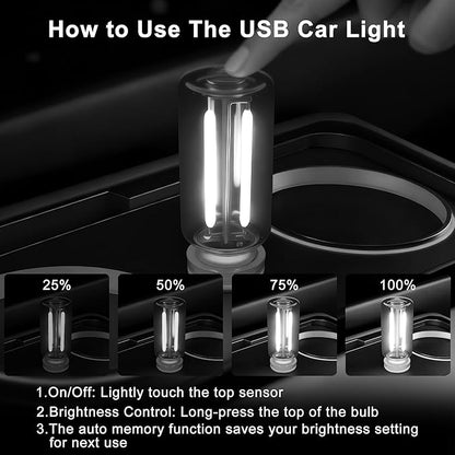 2 Packs USB Light for Car, Touch Dimmable Car Interior Ambient Lights - Portable Mini USB LED Light Bulb, Retro Glass Bottle Night Light for Vehicle, Bedroom, Hallway, Camping (White)