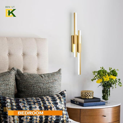 Benkut Modern LED Wall Sconce Gold Remote Wall Light Fixtures for Bathroom, Dimmable Vanity Light Indoor LED Remote Wall Sconce for Bedside Bedroom Living Dining Room (27.6inch 3000-6500K 1 Pack)