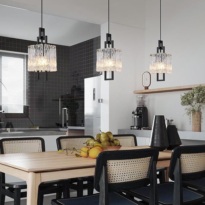 Modern Black Pendant Light Fixtures for Kitchen Island and Dining Room, Industrial Mini Small Hanging Crystal Chandelier Lights Fixture for Entryway Hallway Foyer Living Room Bedroom 1-Pack