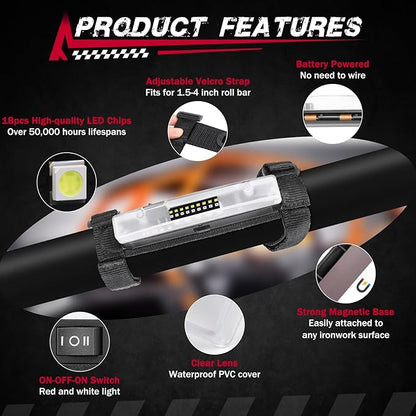UTV Dome Light, FASTCHOY AUTO Roll Bar Light Interior Dome Lights Battery Powered Universal for UTV RZR SXS Ranger Polaris Truck Golf Cart Can Am Off Road - White/Red