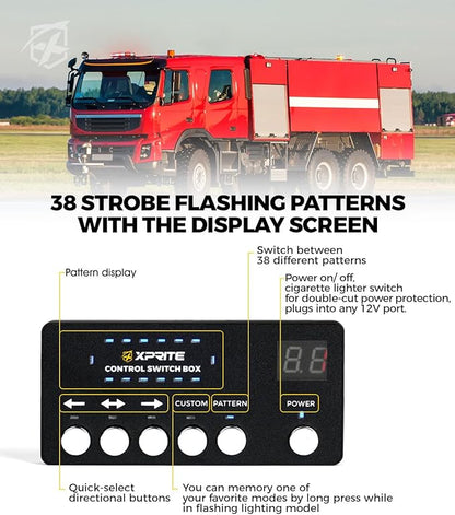 Xprite 42 LED Rooftop Strobe Beacon Lights - Magnetic Mount Emergency Light Bar for Firefighters, Ambulances, Tow Trucks, Construction Vehicles, White Red Flashing Caution Lights