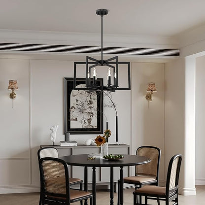 Modern Black Chandelier, 6-Light Geometric Dining Room Light Fixture, Industrial Pendant Lights Kitchen Island, Hanging Metal Farmhouse Chandeliers for Dining Room Entryway Foyer Bedroom Kitchen