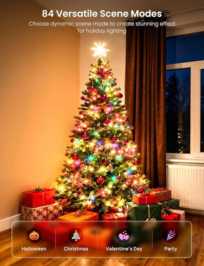 Smart Christmas Fairy Lights, 98.4Ft 300LEDs RGB+IC String Light, APP & Remote Control, with 84 Scenes, Music Mode, Work with Alexa & Google Home, Color Changing Halloween Decor Light for Indoor Tree