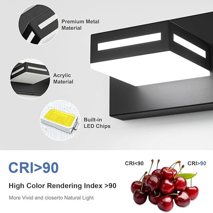 LED Modern Bathroom Light Fixtures, 3-Light 24-Inch Matte Black Vanity Lights for Bathroom Lighting Fixtures Over Mirror, 6000K Cool White 350° Rotatable Wall Lamp