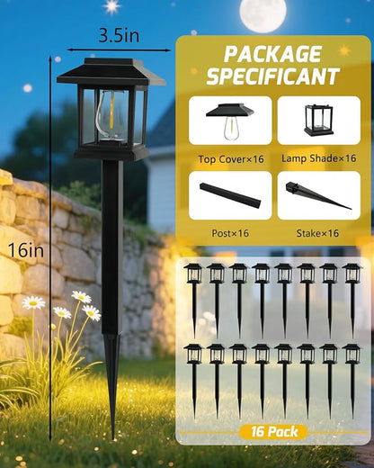 16-Pack Solar Lights Outdoor (Extra-Bright & Smart Auto On/Off), Solar Powered Garden Lights, Waterproof Solar Pathway Lights for Landscape, Path, Yard, Patio, Driveway, Walkway Decor (Cool White)