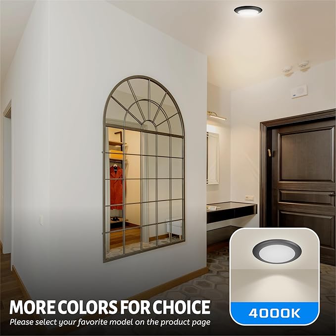 ECOELER Black 6Inch LED Low Profile Surface Mount Disk Light, 16.5W 1000Lm Dimmable Lighting Fixture, 4000K Cool White, Suitable for J-Box or Recessed Can, ETL Listed, 10 Pack