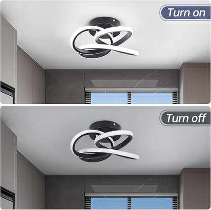 CANEOE Modern Led Ceiling Light Fixture, 6000K Small Hallway Ceiling Light, Black Close to Ceiling Lights for Hallway Bedroom Bathroom Entryway Balcony Stair Curved Design Ceiling Lamp