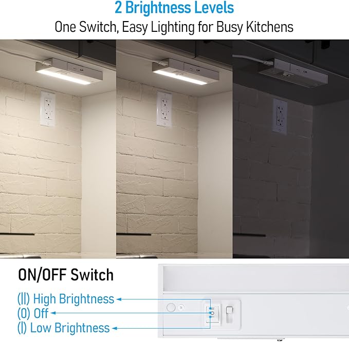 TORCHSTAR LED Under Cabinet Lighting 5CCT, 8 Inch 6W 450LM, Hardwired & Plug-in, 5 Color Selectable CRI90 120V ETL T24 Listed Dimmable Under Counter Lights for Kitchen, White Aluminum Housing, 2 Pack