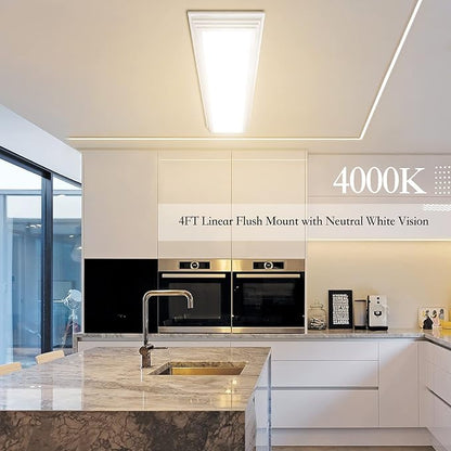 FAITHSAIL Dimmable 4FT LED Wraparound Light, Selectable 3 Color Temperature 3000K/4000K/5000K CCT 50W 5500LM 4 Foot Kitchen LED Light Fixture, Flush Mount 48 Inch Ceiling Lighting Fixture, 1 Pack