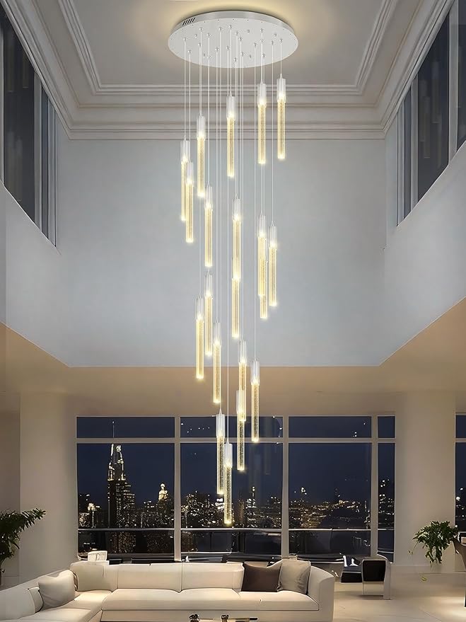 Flashing God High Ceiling Chandelier for Foyer Long Chandeliers for High Ceilings Hanging Light Fixtures for Staircase Entryway Living Room