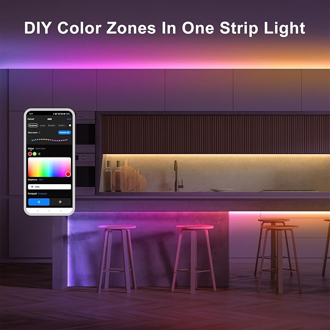 Tatazone 16.4ft RGBWW+IC WiFi Smart Flowing Led Strip Light, RGB Chasing Effect+Tunable White 3000K-6500K Led Lights Compatible with Alexa and Google, Color Changing, Music Sync for Bedroom