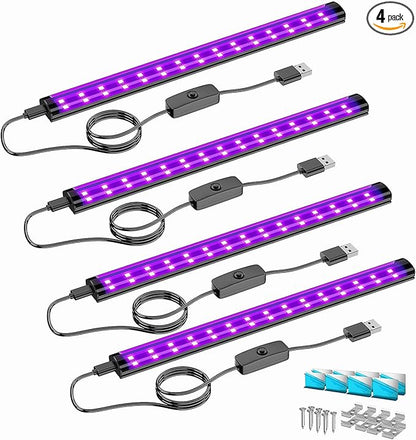Onforu 4 Pack 10W LED Black Light Bar, 1ft, USB Blacklight Tube, Blacklight Bars with Switch, Black Light for Fluorescent Tapestry Poster, Cabinet, Glow Party, Halloween, Classroom, Body Paint