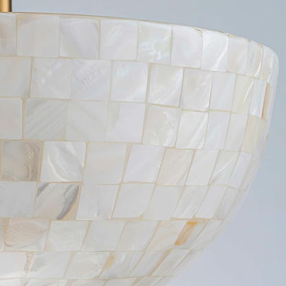 D12inch Bowl Capiz Shell Ceiling Light, 2-Light Coastal Style Light Fixture for Dining Room, Living Room & Bedroom, D12 x H14 inch, Shell Lampshade & Brass Finish Frame