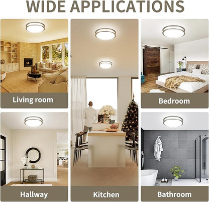 13Inch 36W Ceiling Light Fixtures 2 Packs, 5CCT LED Flush Mount Ceiling Mount Lights 2700K 3000K 4000K 5000K 6500K, Dimmable Close to Ceiling Lighting for Bathroom Kitchen Stairwell Bedroom, Nickel