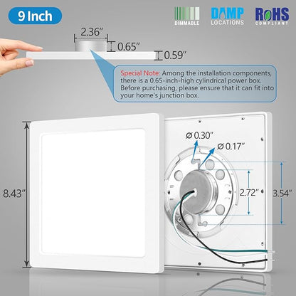 mw 4 Pack 9 Inch Square LED Flush Mount Ceiling Light, White Slim LED Ceiling Lights, Dimmable 18W, 210V, 3000K/4000K/5000K, for Bedroom, Kitchen, Bathroom, ETL Listed, Each Side is 8.43"