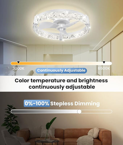Ceiling Fans with Lights and Remote App 20'' Low Profile Ceiling Fan 3000-6500K Dimmable Modern Flush Mount Ceiling Fan Light LED 6 Speeds Fandelier Ceiling Fans for Bedroom Small Living Room