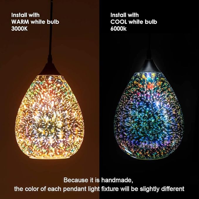 Yisuro Modern 3D Pendant Lights Kitchen Island 2 Pack, Farmhouse Colorful Glass Pendant Light with Clear Globe Shade, Kitchen Island Lighting for Dining Room Entryway, 7.8-inch Diameter