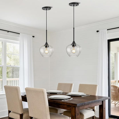 Glass Pendant Light, 7inch Modern Black Pendant Lights Fixture Small Farmhouse Pendant Hanging Lighting for Kitchen Island Dining Room Sink Bathroom Bar Restaurant