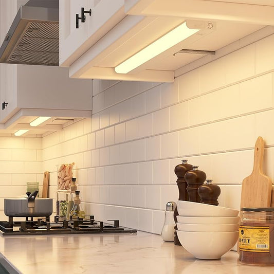 Getinlight 18-inch Hardwired Only 3 Color LED Under Cabinet Lighting, Selectable 3000K/4000K/5000K, Dimmable, Matte White Finished, ETL Listed, IN-0201-12-WH-345K