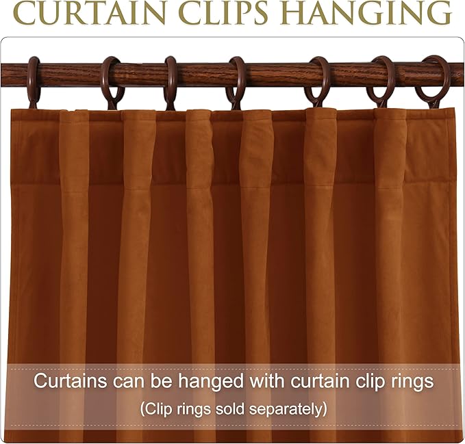 StangH Burnt Orange Curtains, Autumn Fall Decor Elegant Velvet Window Panels, Energy Efficient Super Soft Drapes for Living Room/Cafe/French Door, W52 x L102 inches, 1 Panels